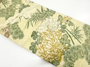 アンティーク　鶴に松竹梅・菊模様織り出し名古屋帯（材料）